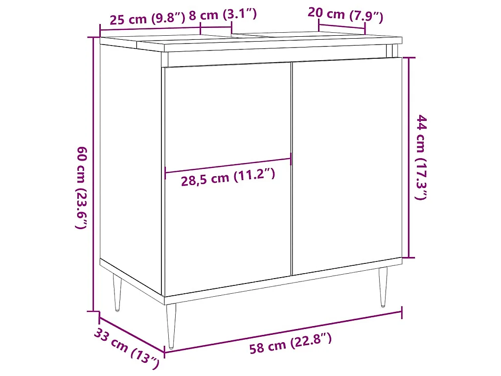 Badkamerkast 58x33x60 cm bewerkt hout betongrijs