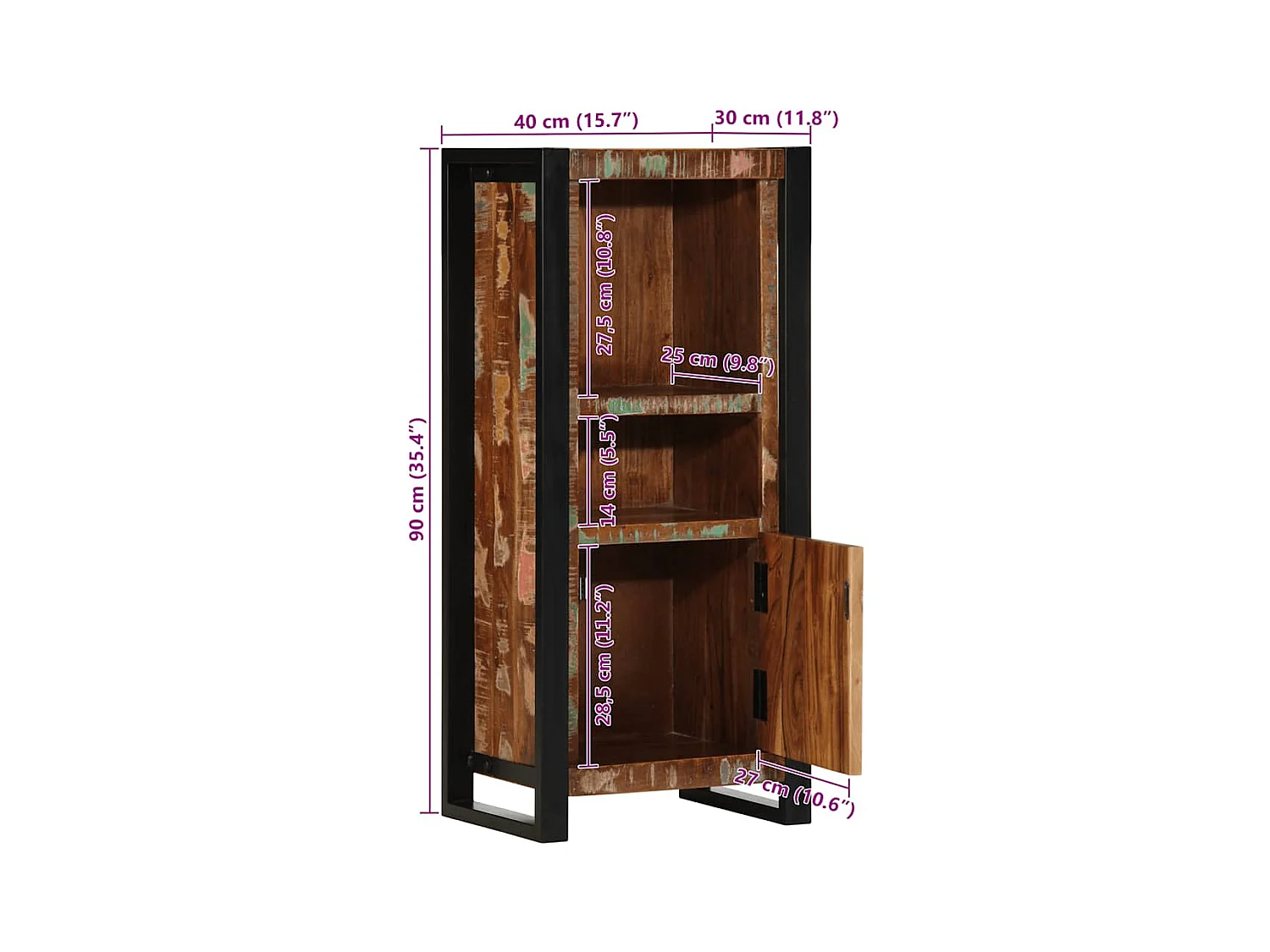 Armoire de salle de bain 40x30x90 cm bois massif récupération