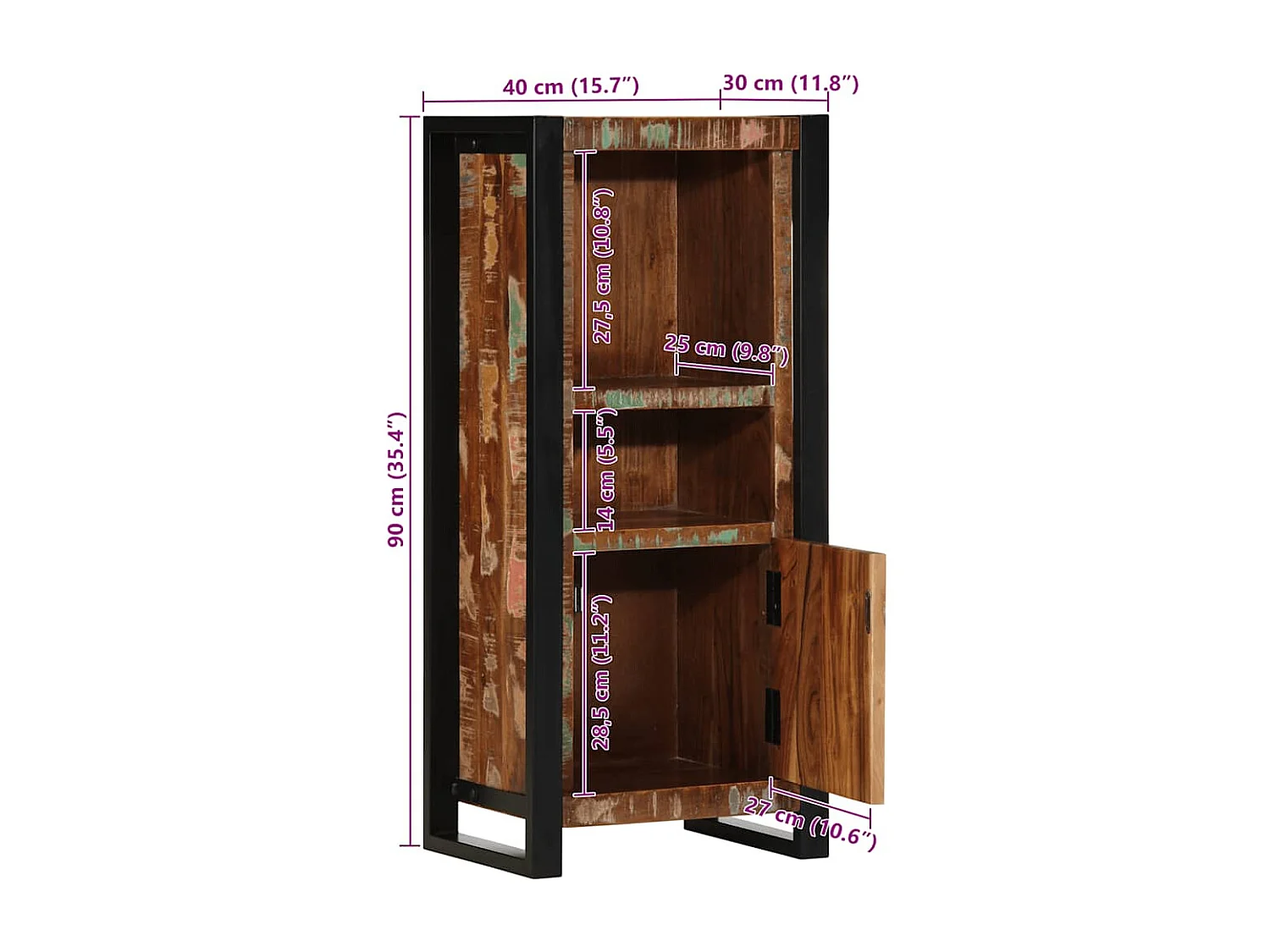 Armoire de salle de bain 40x30x90 cm bois massif récupération