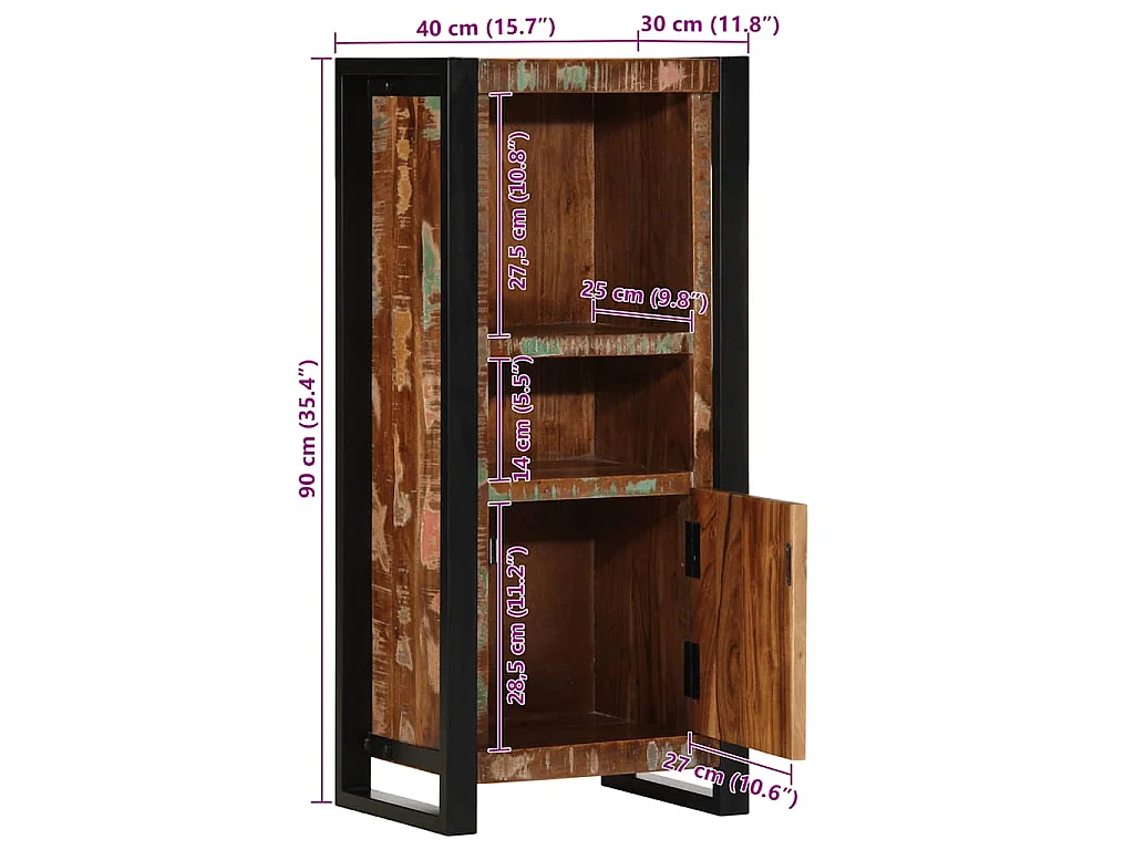 Badkamerkast 40x30x90 cm massief recycled hout