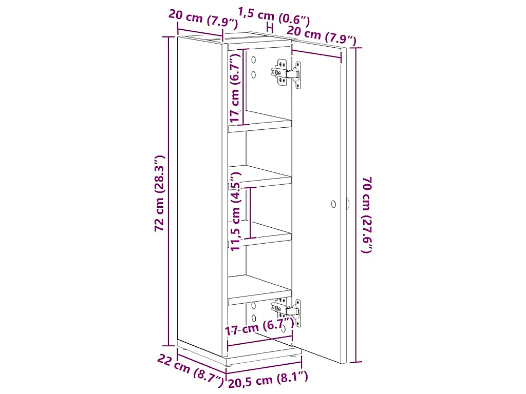 Mobile da Bagno con Portarotolo Rovere Artigianale 20,5x22x72cm