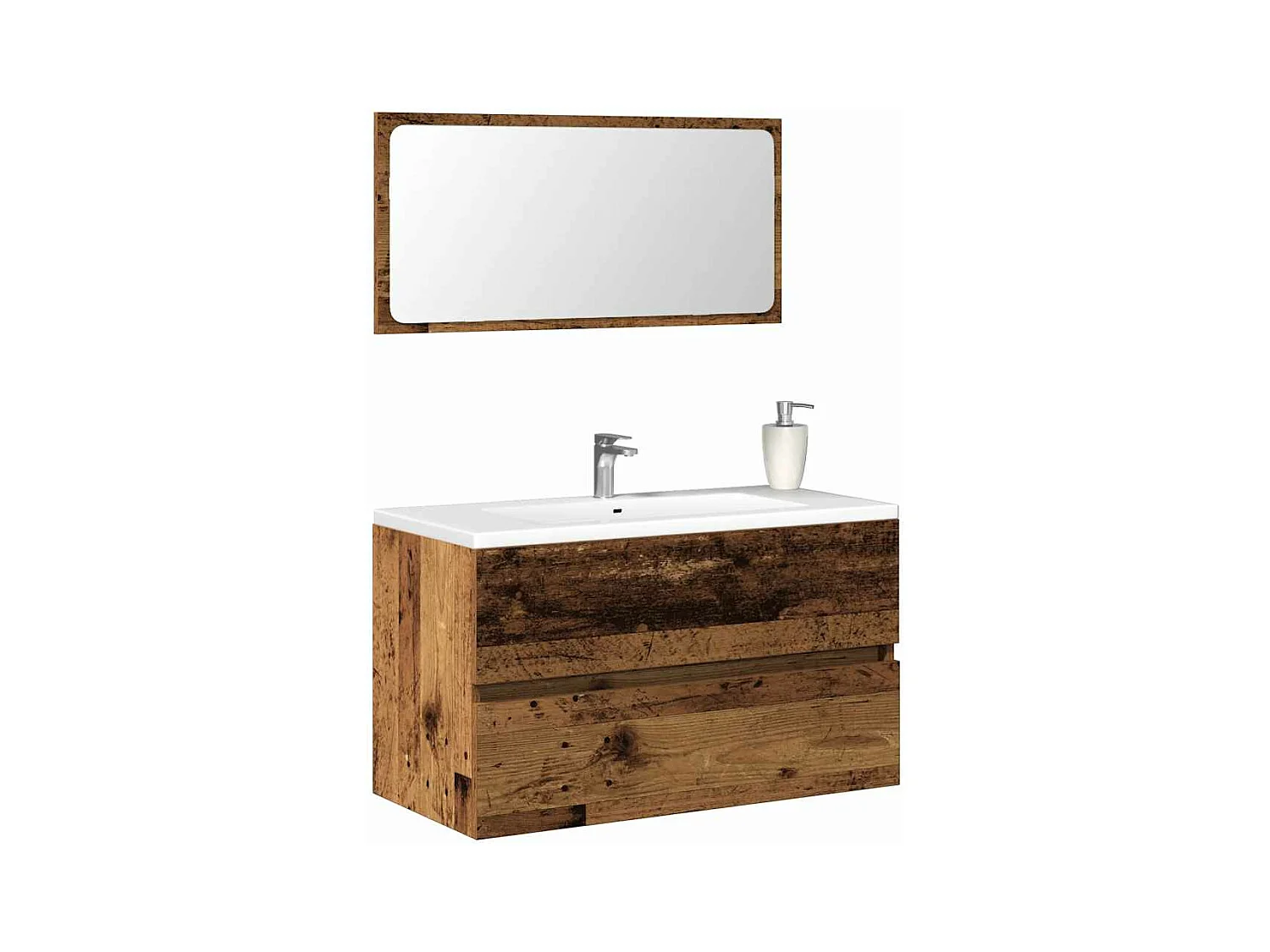 Armoire de salle de bain et miroir vieux bois bois d'ingénierie