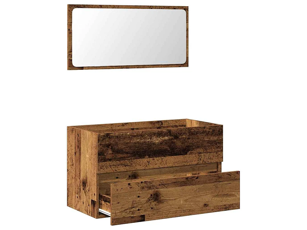 Armoire de salle de bain et miroir vieux bois bois d'ingénierie