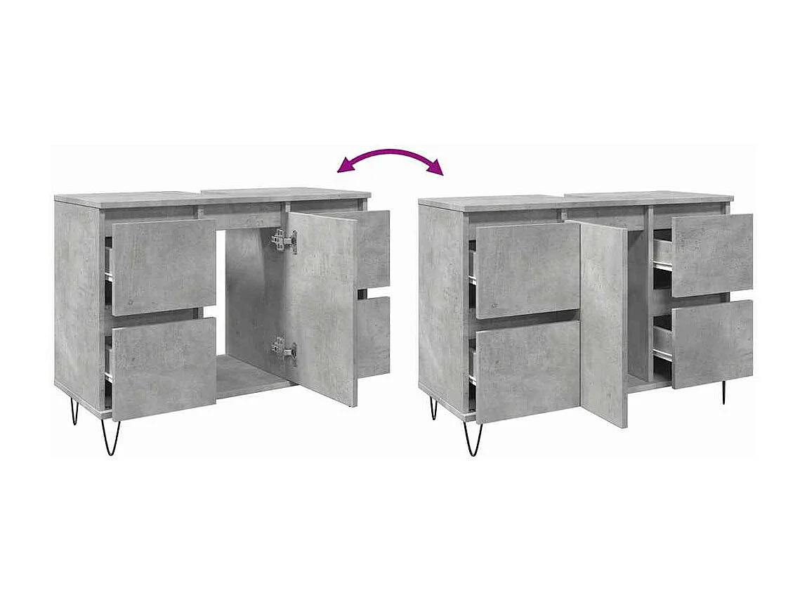 Armoire salle de bain gris béton 80x33x60cm bois d'ingénierie