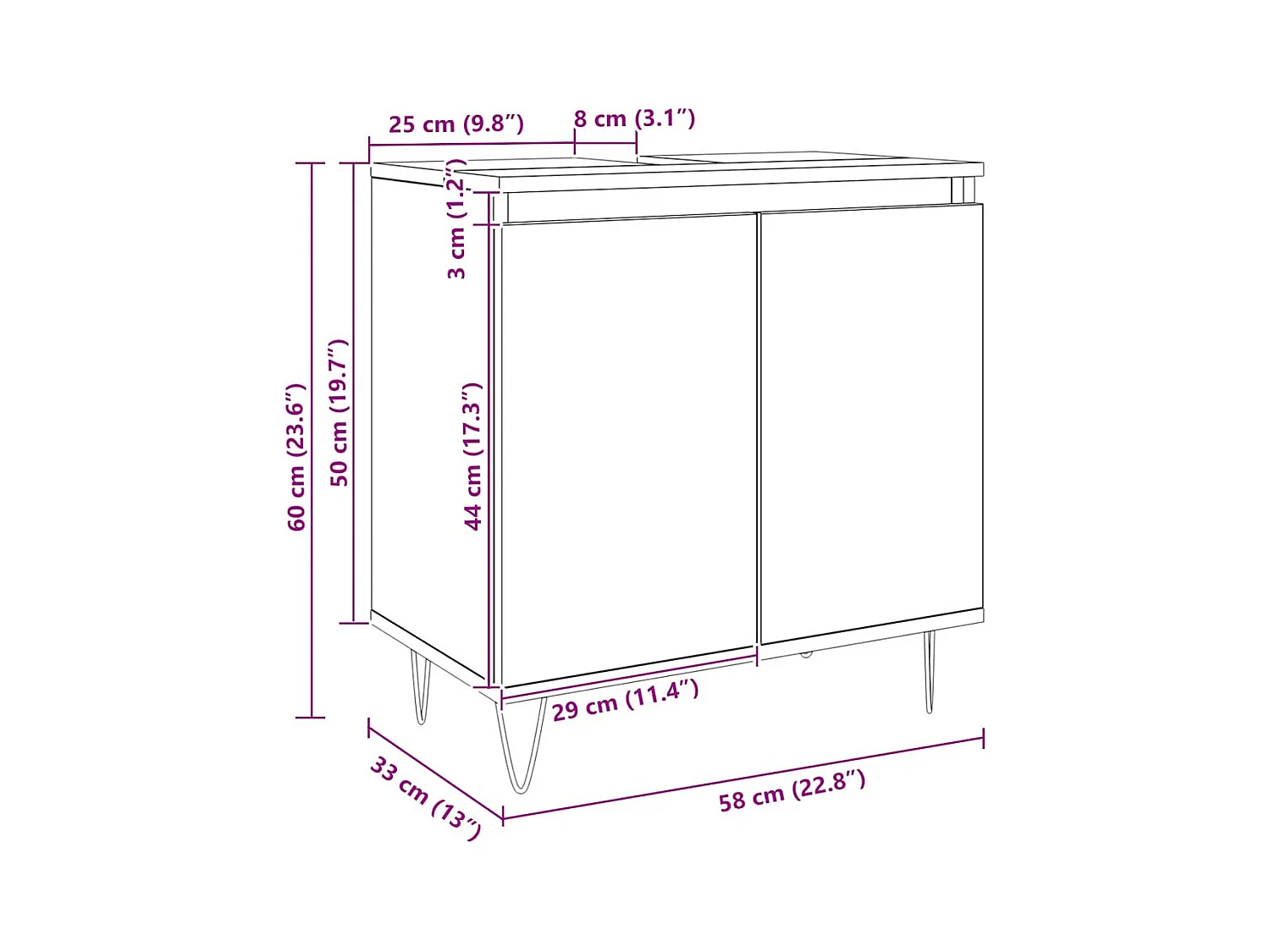 Armoire de salle de bain chêne artisanal 58x33x60 cm