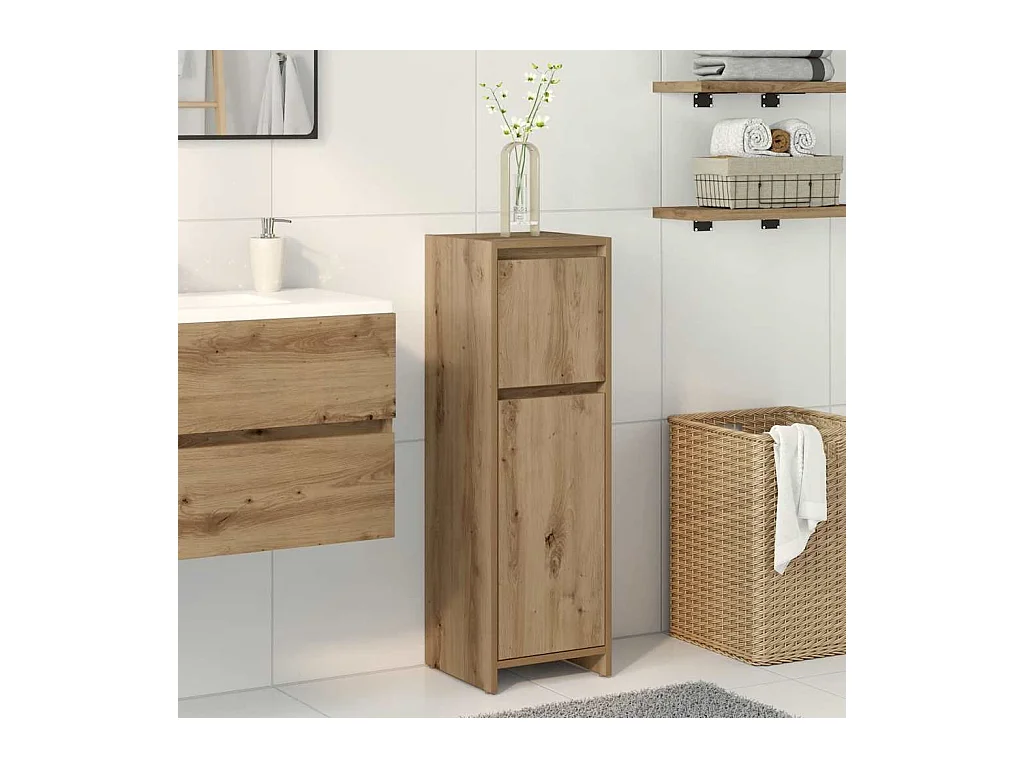 Badkamerkast 30x30x95 cm bewerkt hout artisanaal eikenkleur
