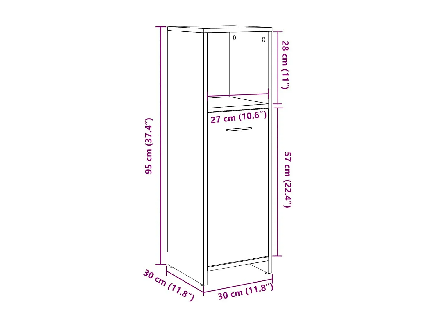 Armoire de salle de bain Gris béton 30x30x95 cm Aggloméré