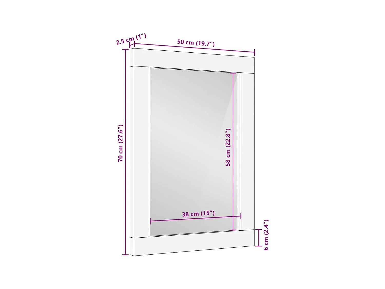 Specchio da Bagno 50x70 cm in Legno Massello di Mango e Vetro