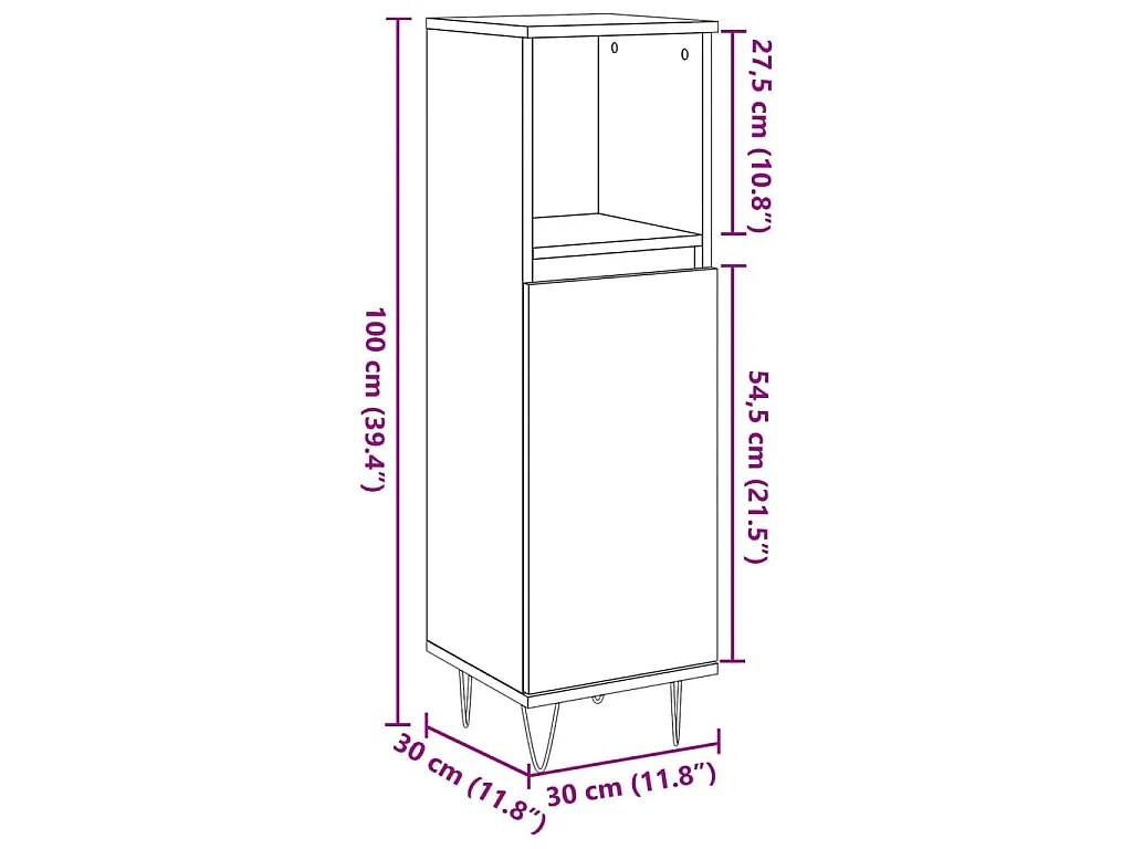 Badkamerkast 30x30x100 cm bewerkt hout betongrijs