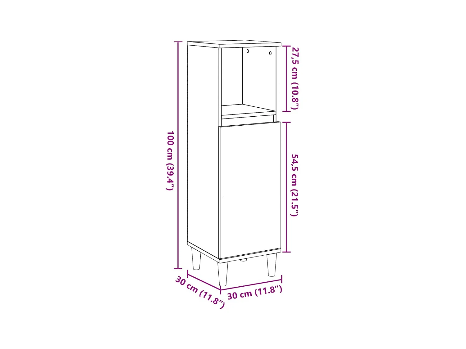 Armoire de salle de bain gris béton 30x30x100 cm