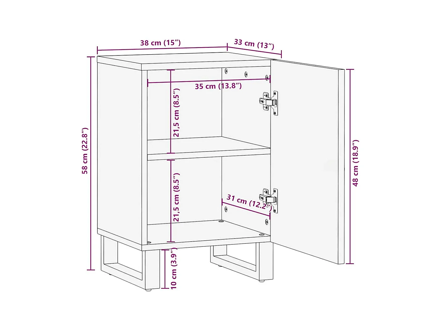Armoire de salle de bain noir 38x33x58 cm bois massif manguier