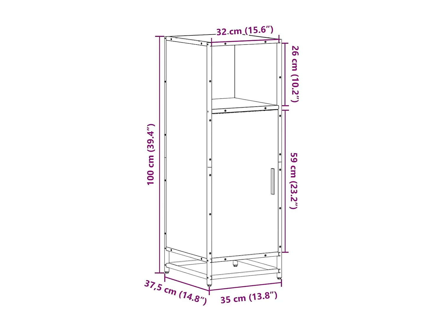 Armoire de bain chêne fumé 35x37,5x100cm bois d'ingénierie