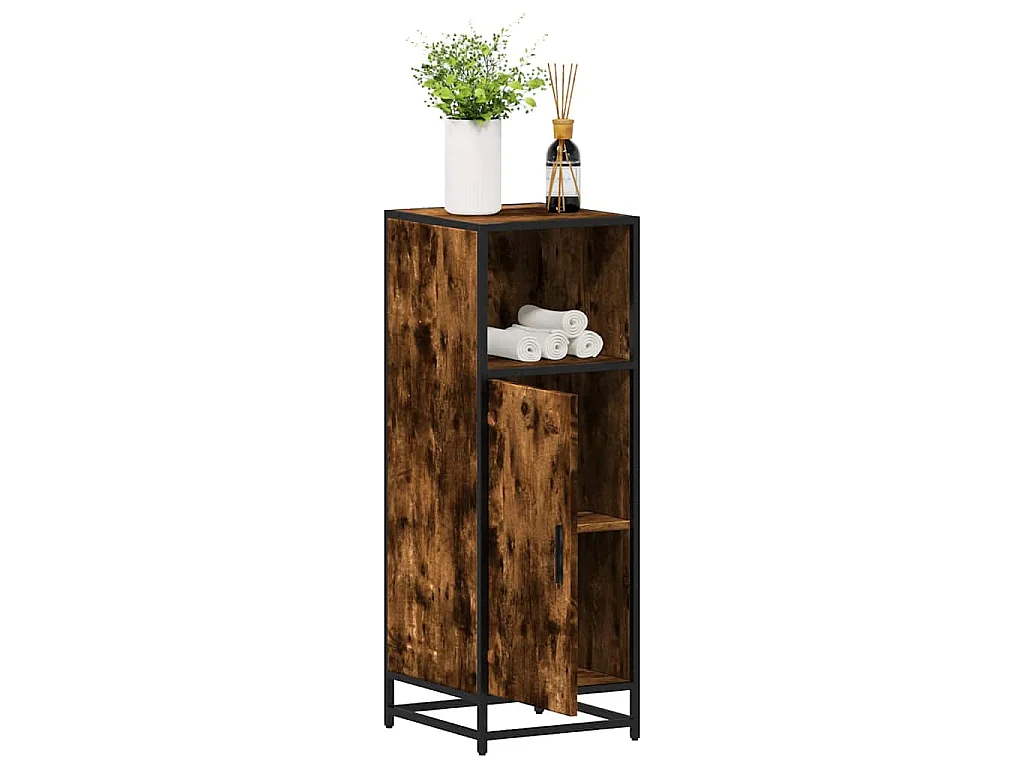 Badkamerkast 35x37,5x100 cm bewerkt hout gerookt eikenkleurig