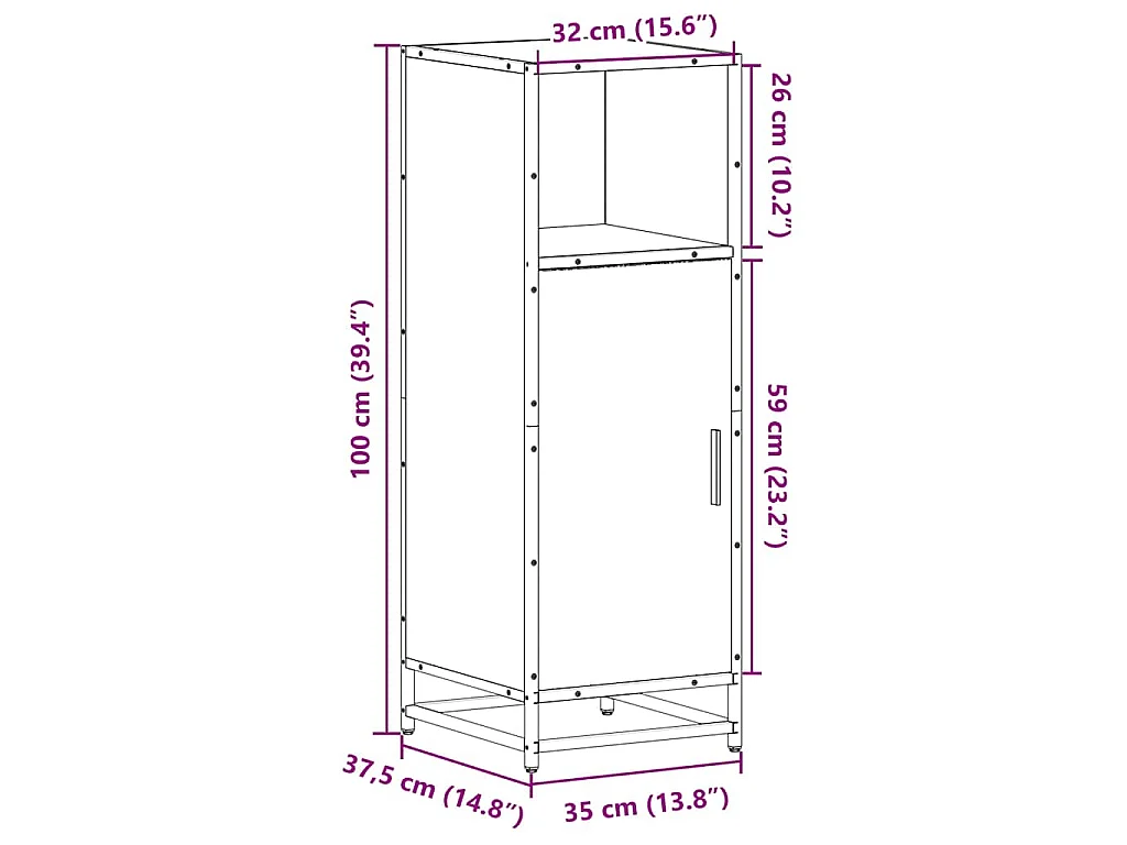 Badkamerkast 35x37,5x100 cm bewerkt hout gerookt eikenkleurig