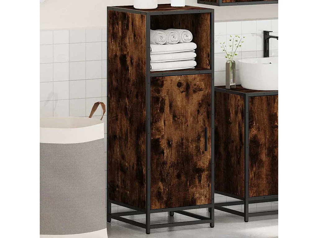 Badkamerkast 35x37,5x100 cm bewerkt hout gerookt eikenkleurig