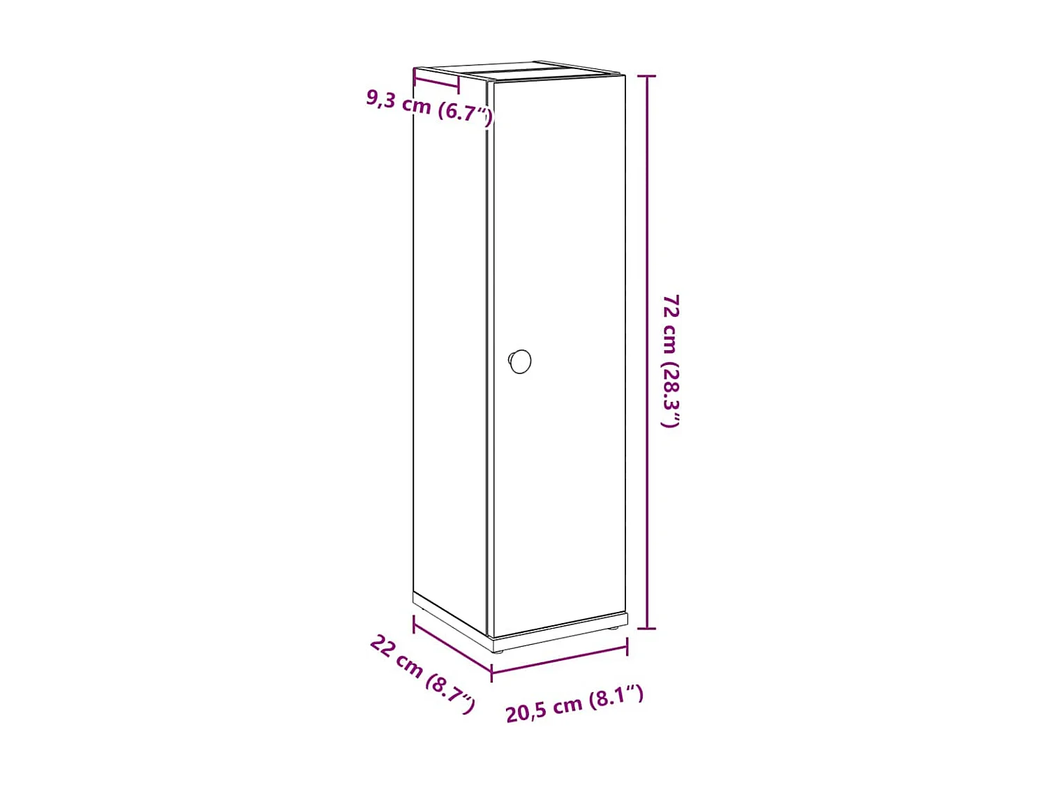 Mobile da Bagno con Portarotolo Grigio Cemento 20,5x22x72 cm