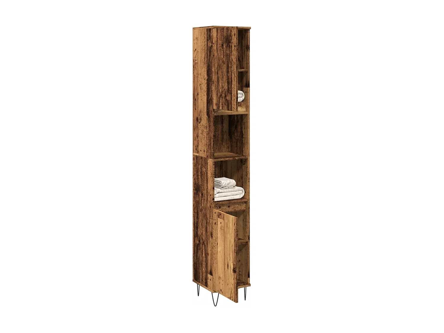 Badkamerkast 30x30x190 cm bewerkt hout oud houtkleurig