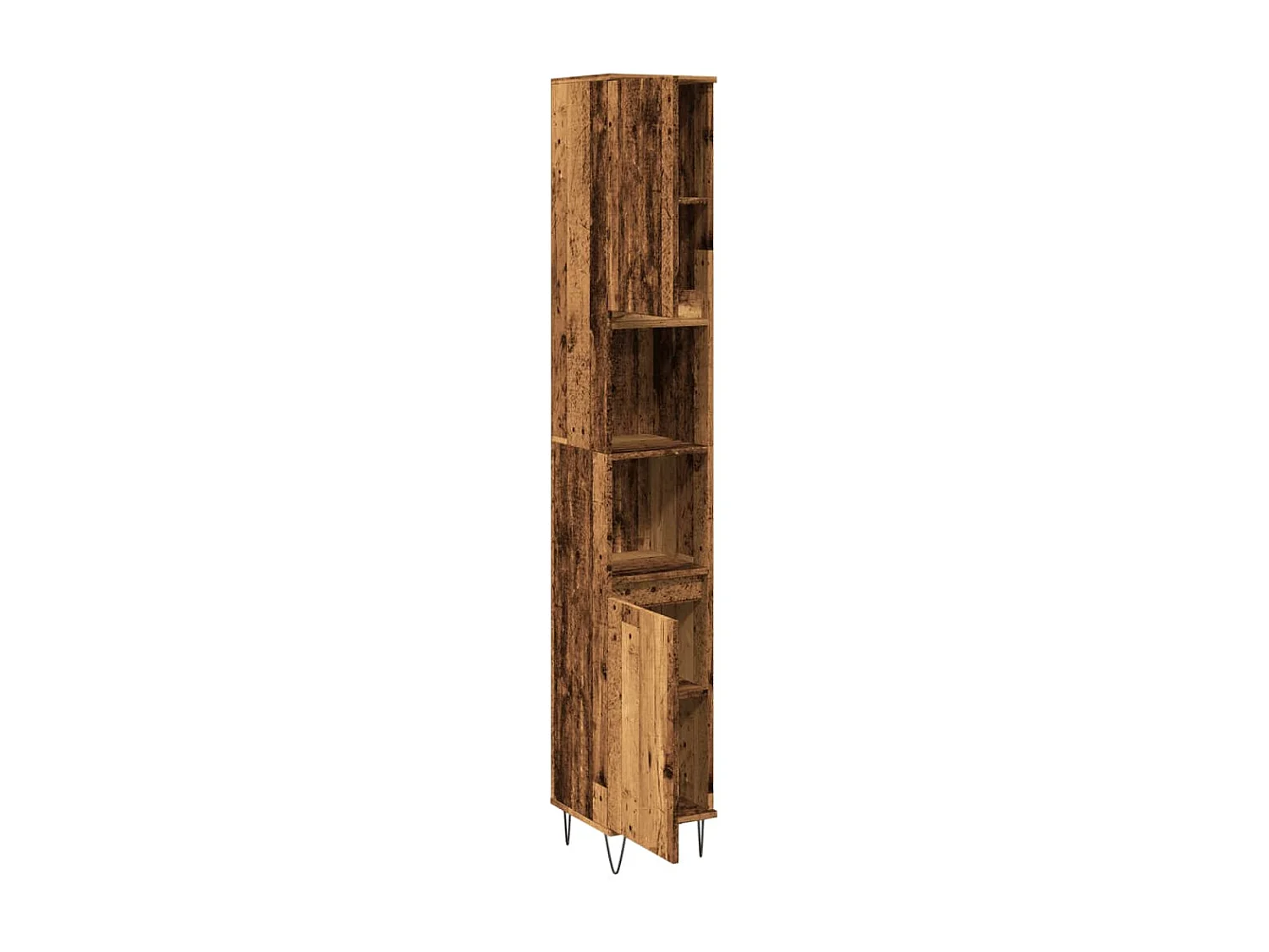 Badkamerkast 30x30x190 cm bewerkt hout oud houtkleurig