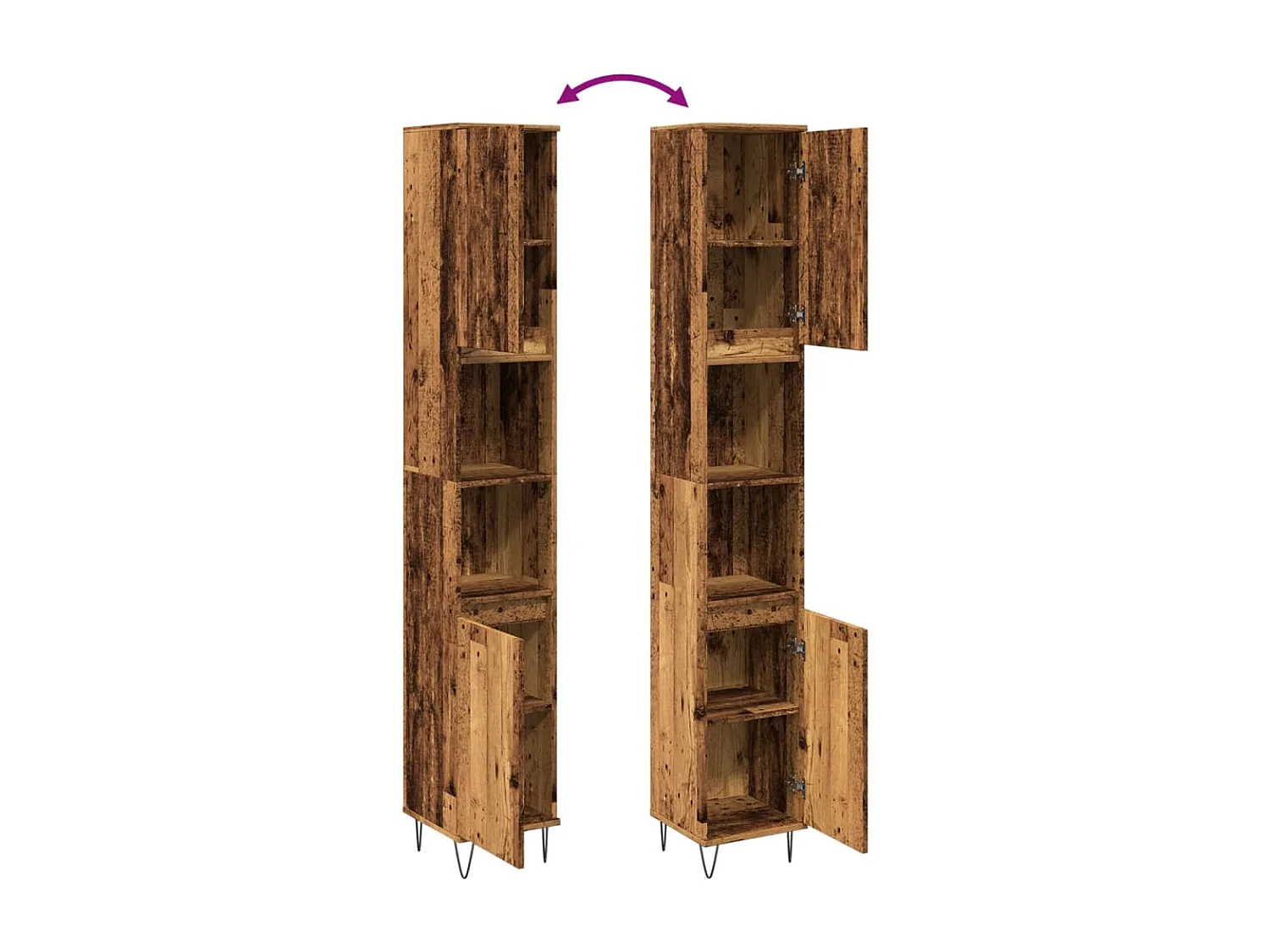 Badkamerkast 30x30x190 cm bewerkt hout oud houtkleurig