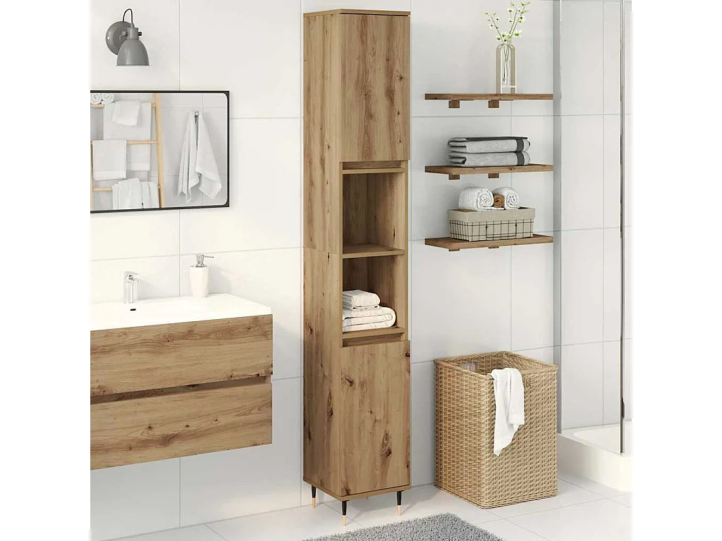 Armoire de salle de bain chêne artisanal 30x30x190 cm