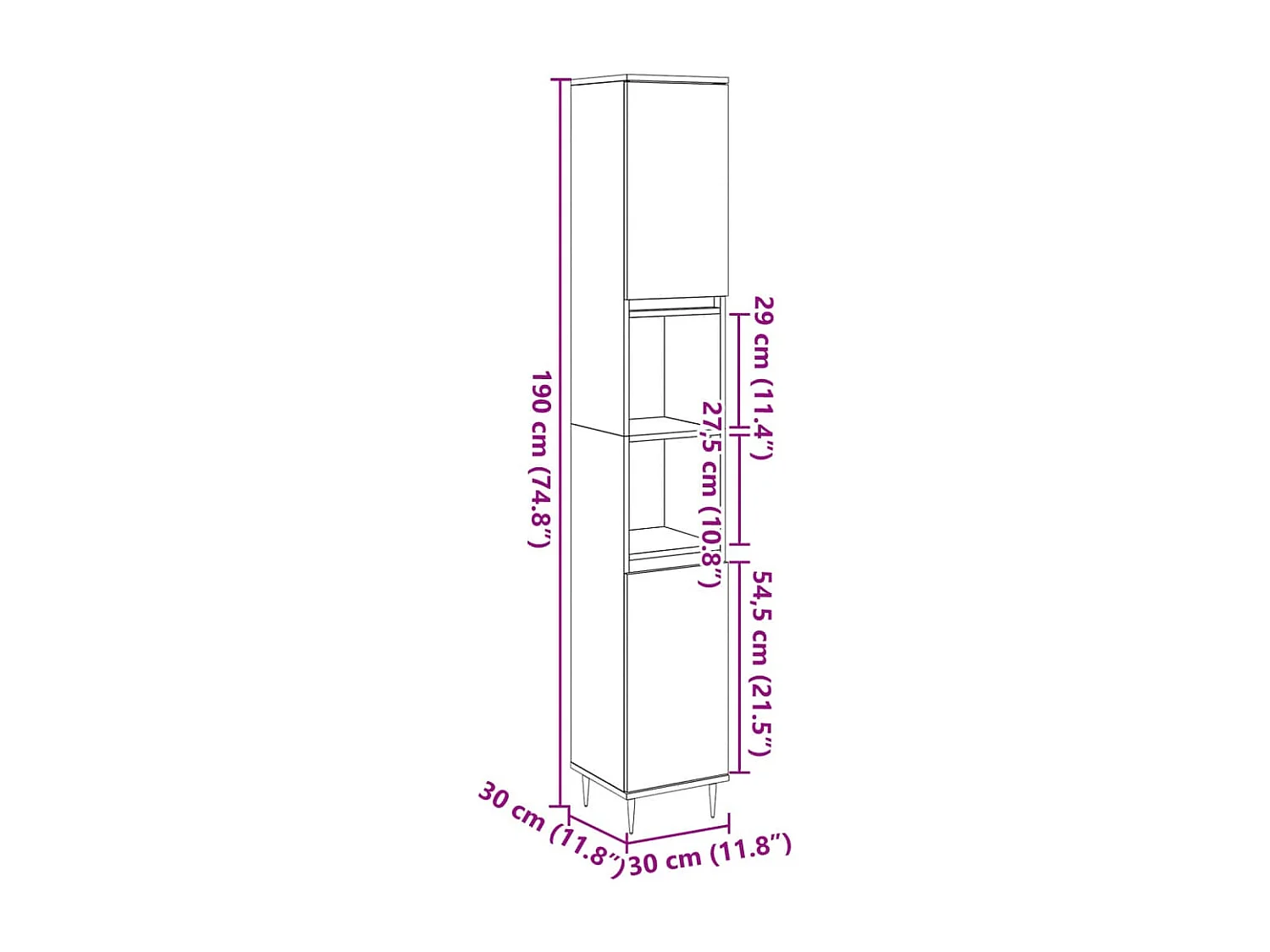 Armoire de salle de bain chêne artisanal 30x30x190 cm