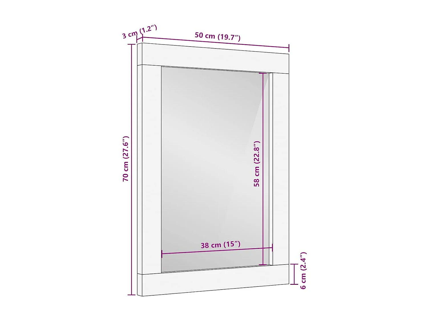 Miroir de salle de bain gris 50x3x70 cm bois de manguier massif