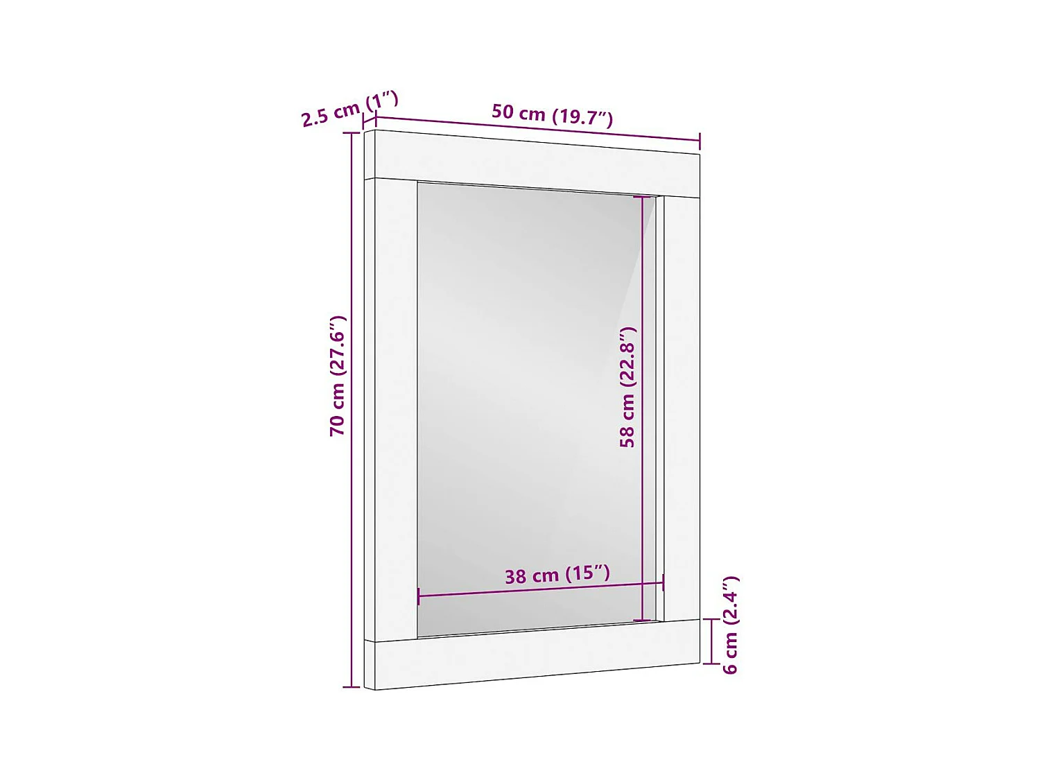 Specchio da Bagno 50x70 cm in Legno Massello di Mango e Vetro