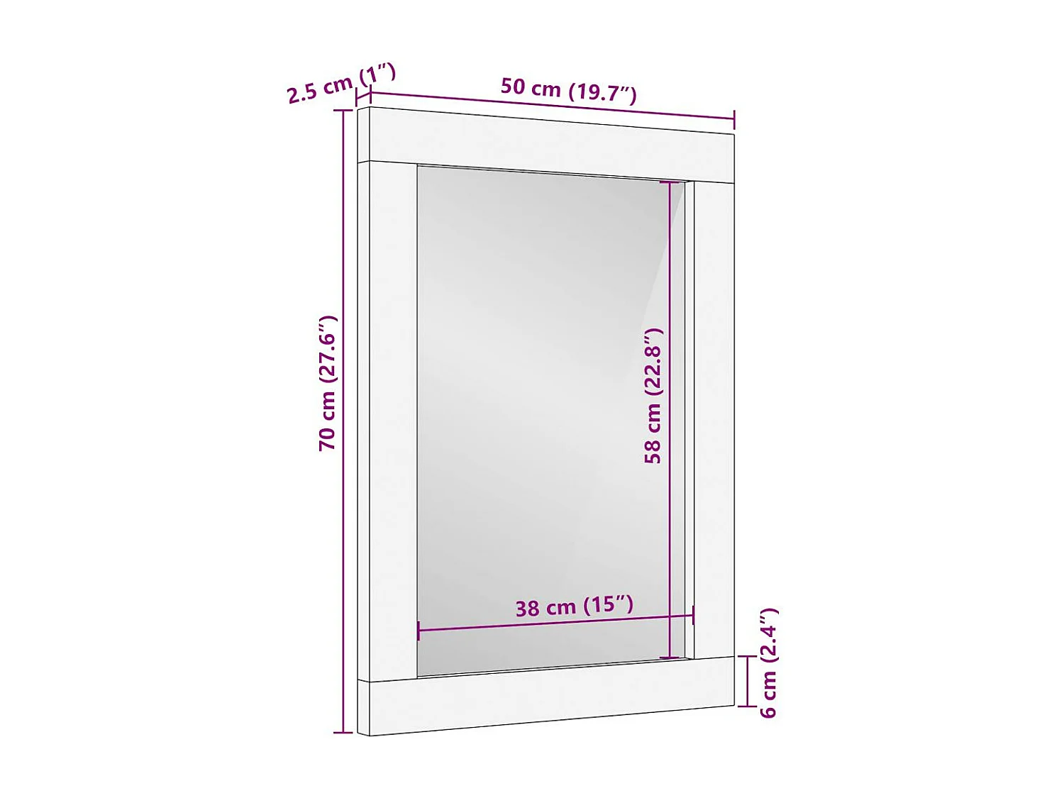 Miroir de bain 50x70 cm bois de manguier massif et verre