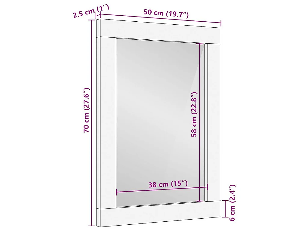 Miroir de bain 50x70 cm bois de manguier massif et verre