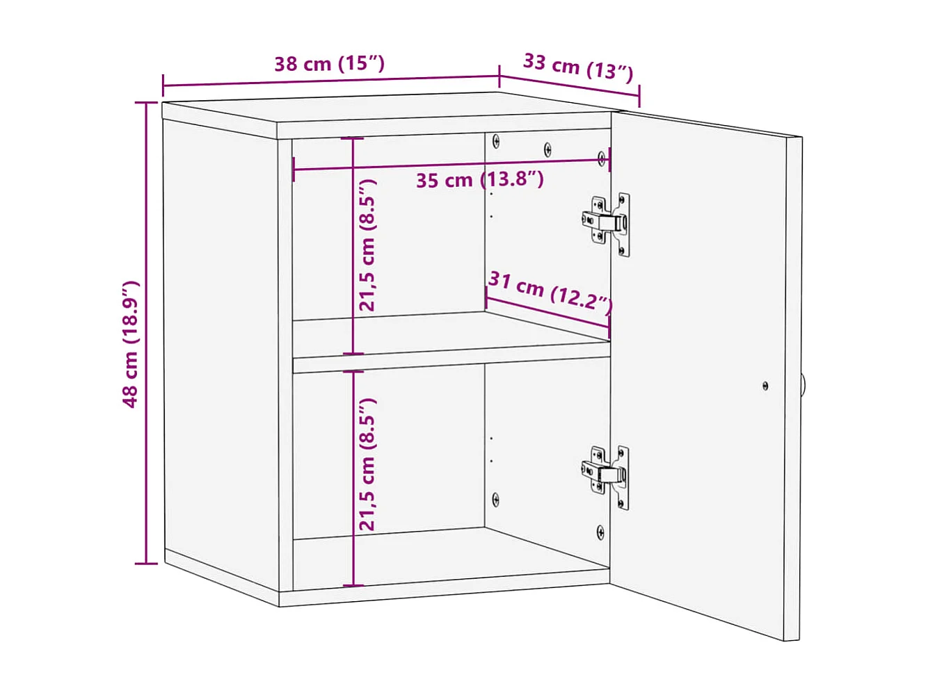 Armoire de salle de bain murale 38x33x48cm bois massif manguier