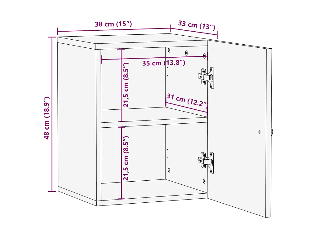 Armoire de salle de bain murale 38x33x48cm bois massif manguier