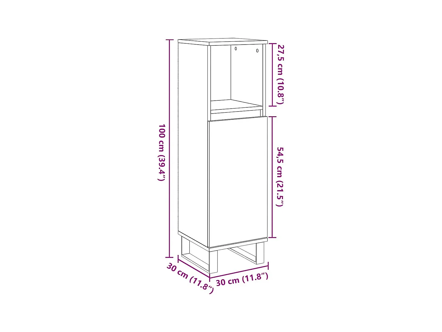Armoire de salle de bain gris béton 30x30x100 cm