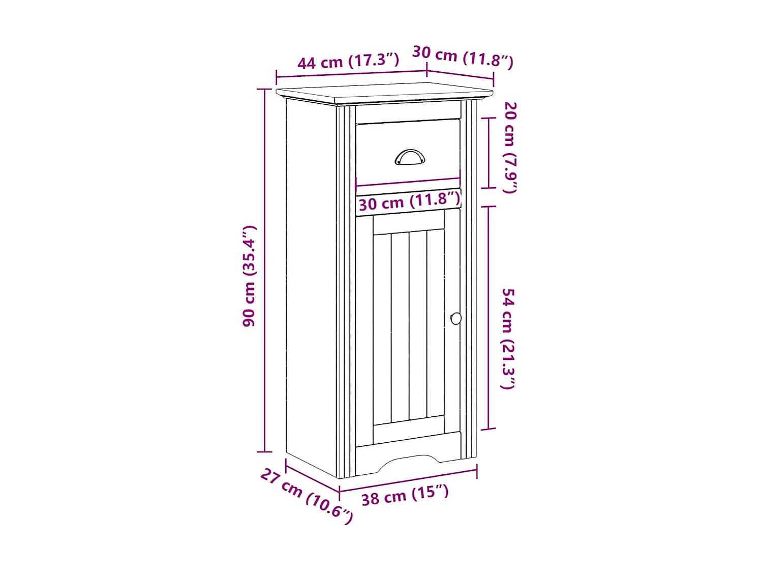 Badkamerkast BODO 44x30x90 cm wit