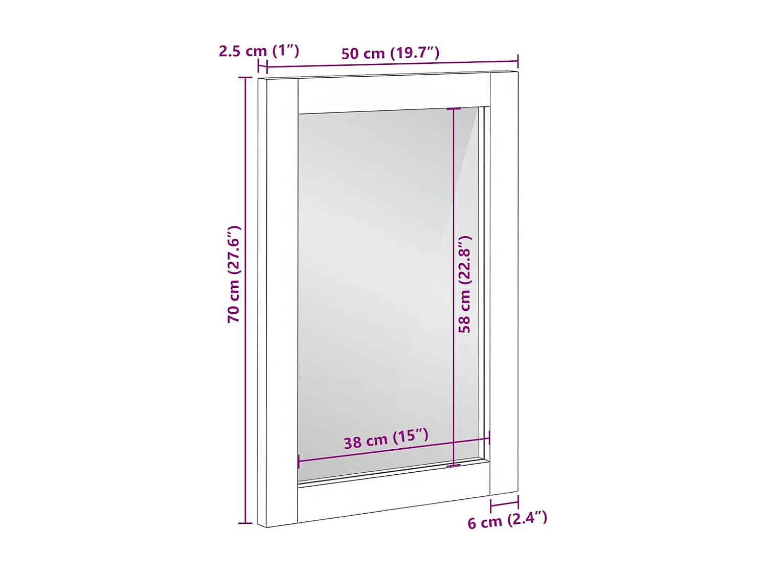 Miroir de bain noir 50x70x2,5 cm bois d'ingénierie et laiton
