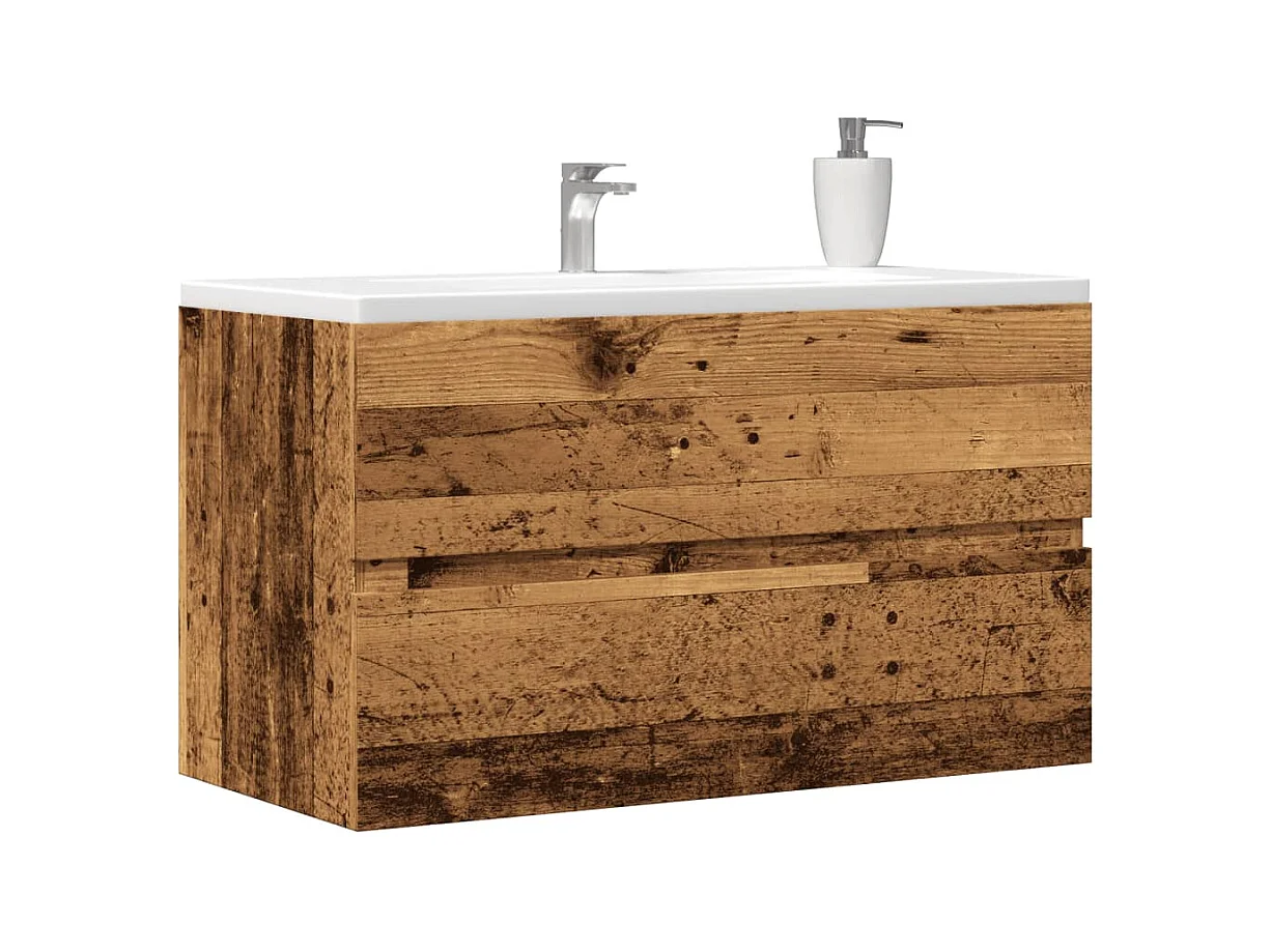 Wastafelkast 90x38,5x45 cm bewerkt hout oud houtkleurig