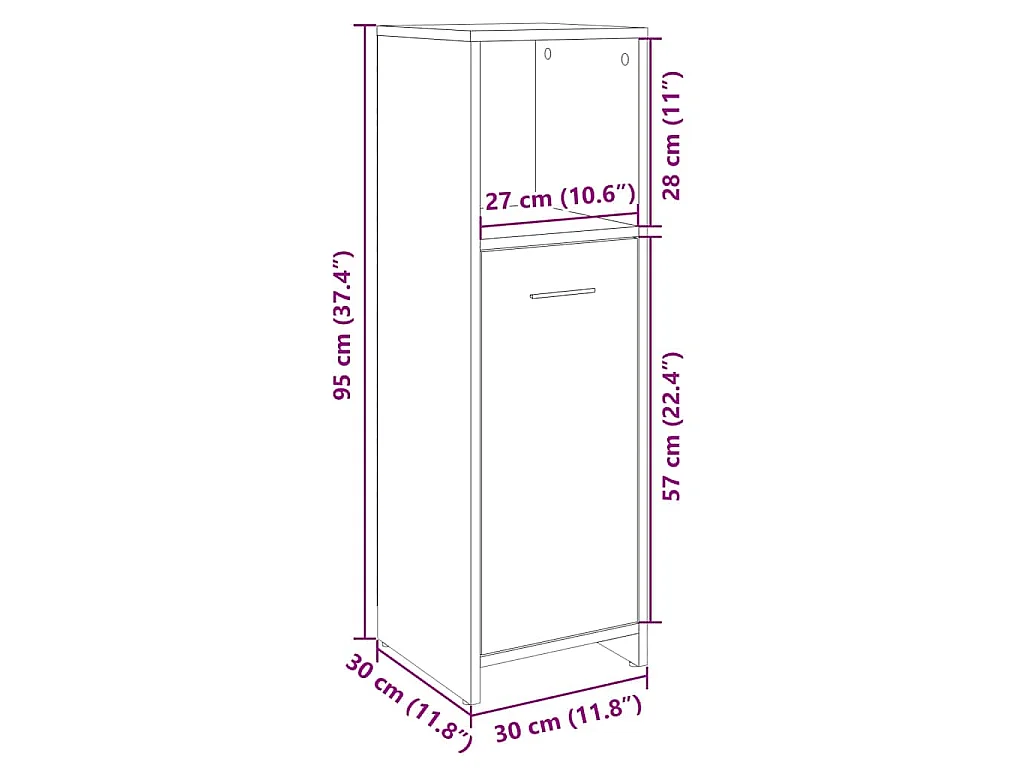 Armario de baño madera contrachapada color roble 30x30x95 cm