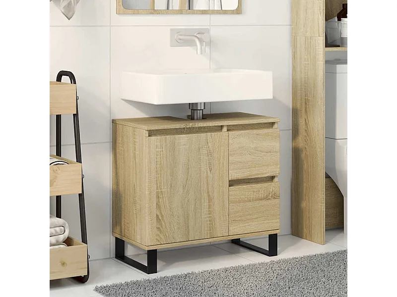 Armadietto da Bagno Rovere Sonoma 65x33x60 cm Legno Multistrato