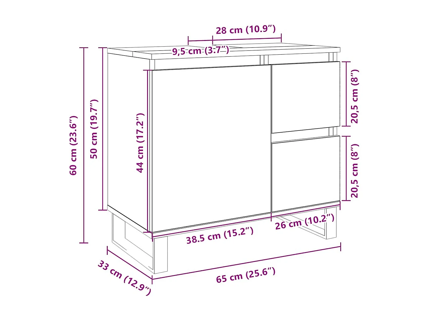 Armoire salle de bain chêne sonoma 65x33x60 cm