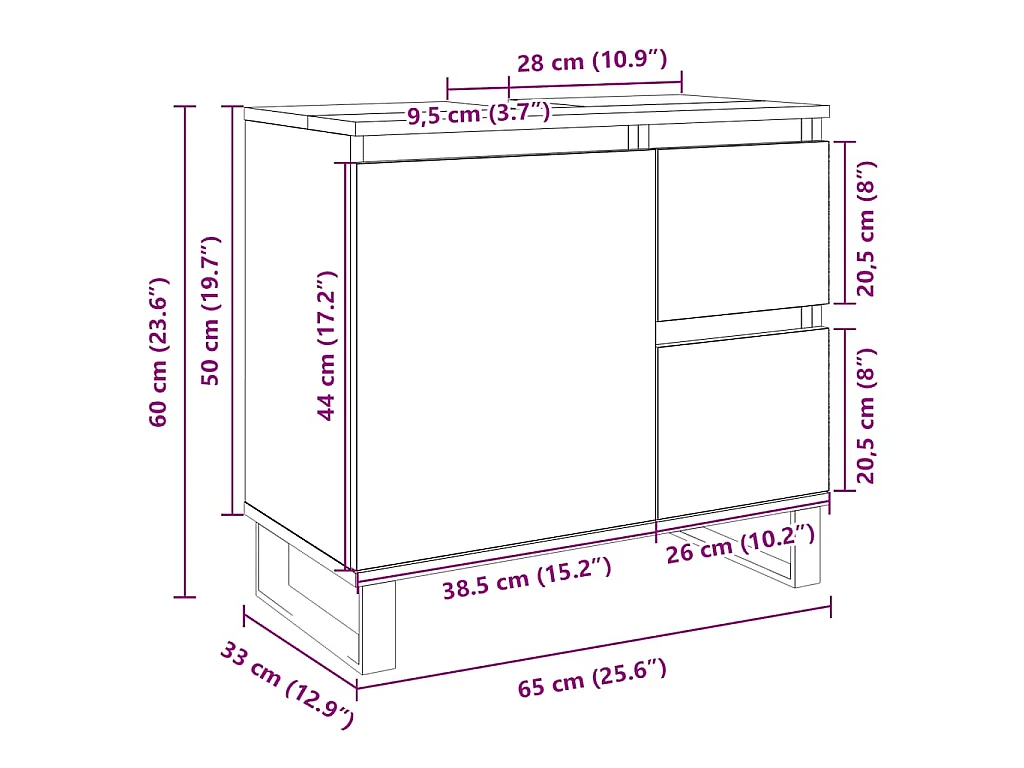 Armoire salle de bain chêne sonoma 65x33x60 cm
