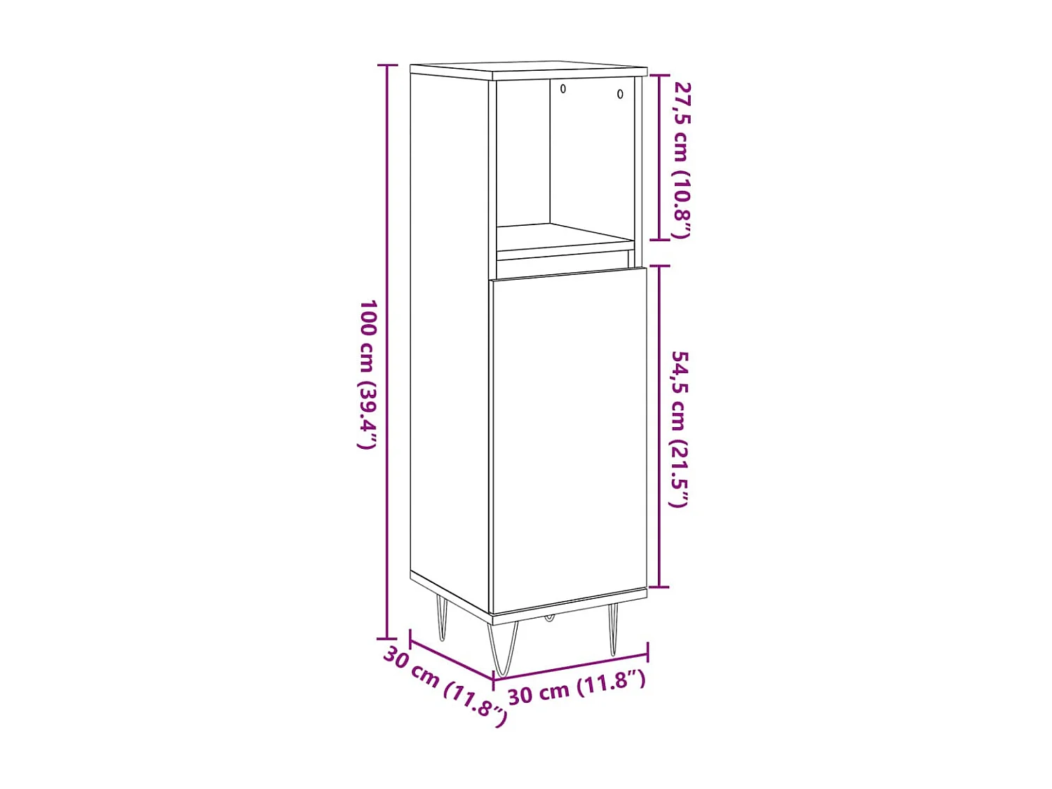 Armoire de salle de bain vieux bois 30x30x100cm bois ingénierie