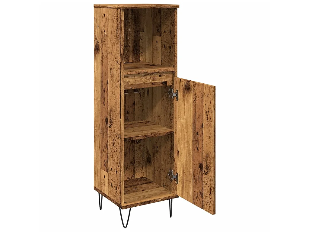 Badkamerkast 30x30x100 cm bewerkt hout oud houtkleurig