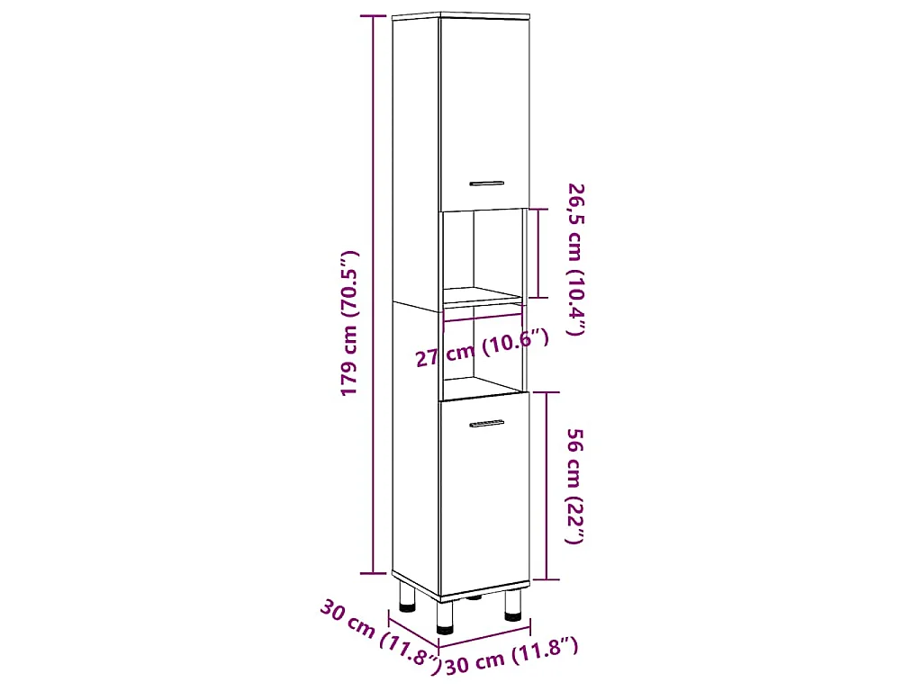 Armoire de salle de bain vieux bois 30x30x179cm bois ingénierie