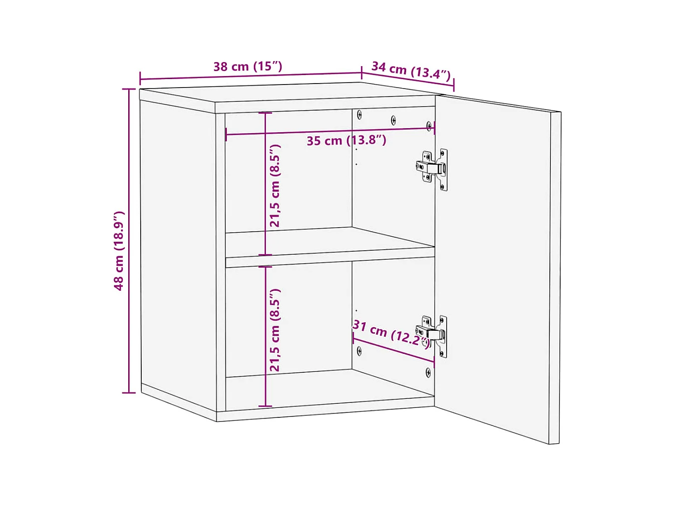 Armoire murale de salle de bain 38x34x48cm manguier massif brut