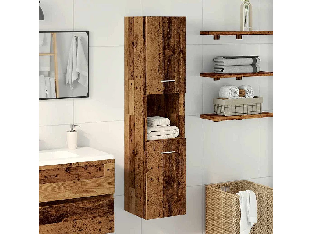 Armario pared baño madera ingeniería envejecida 30x30x130 cm