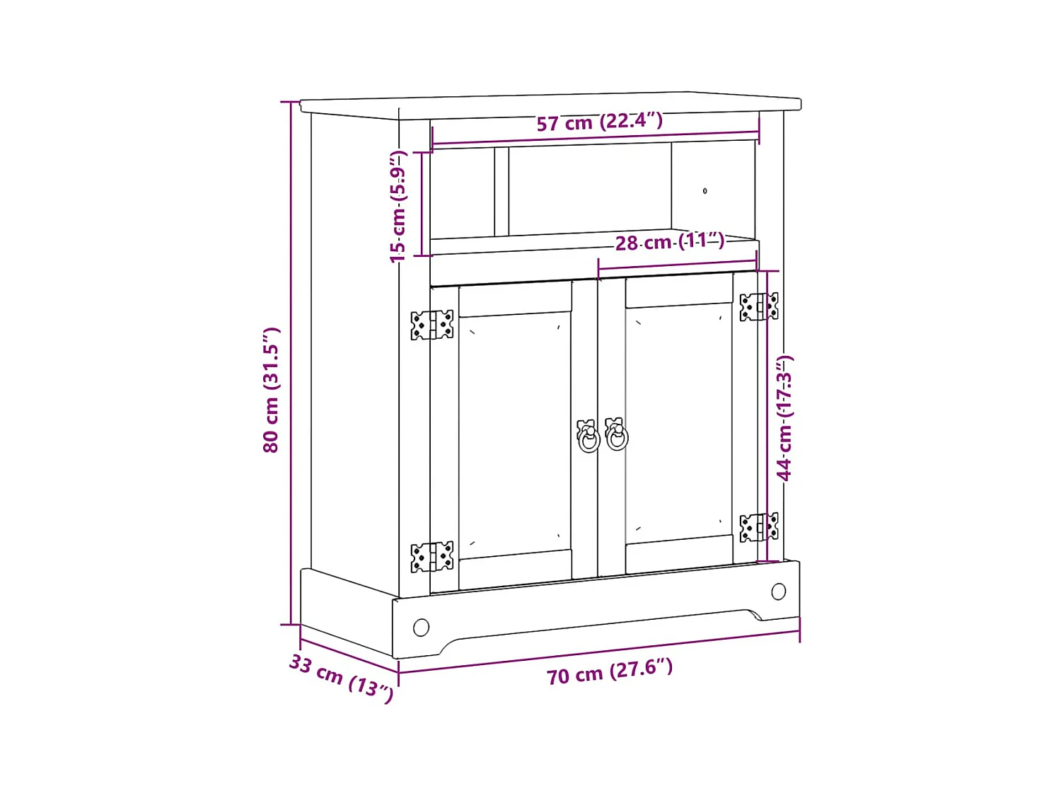 Armoire de salle de bain Corona 70x33x80 cm bois de pin massif
