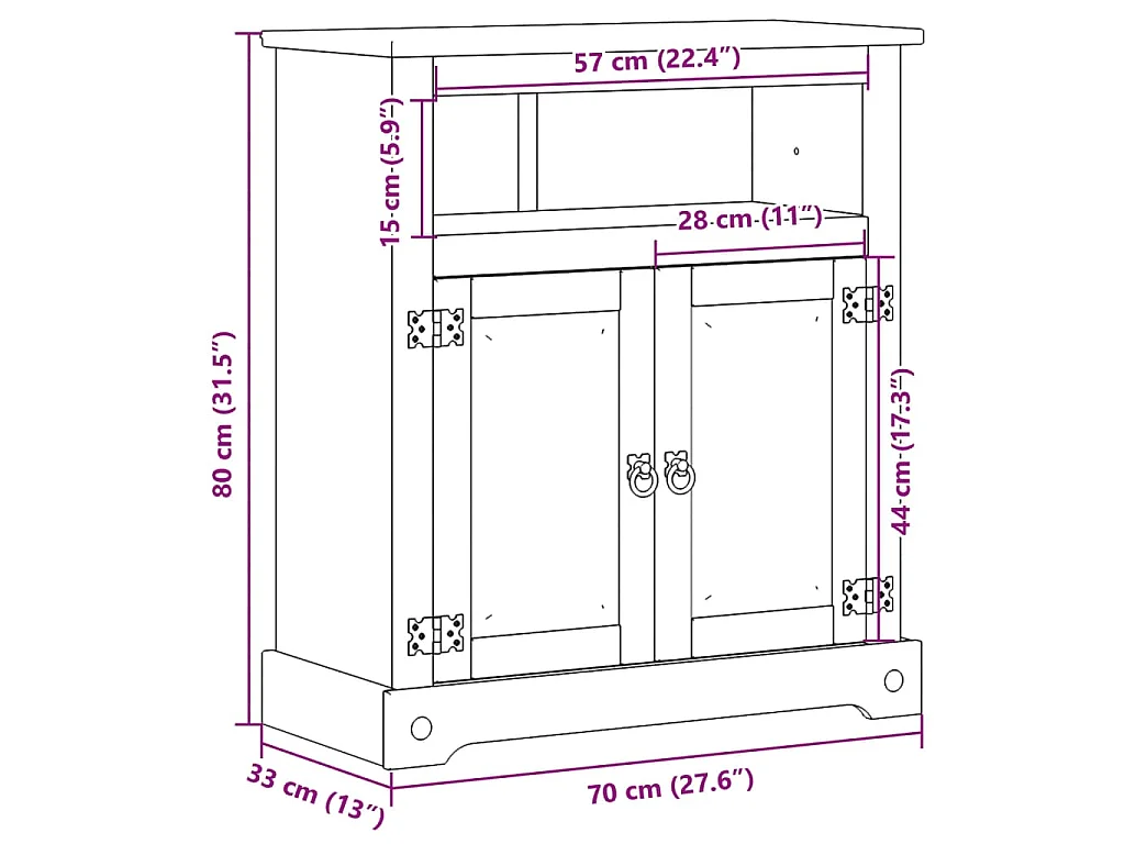 Armoire de salle de bain Corona 70x33x80 cm bois de pin massif