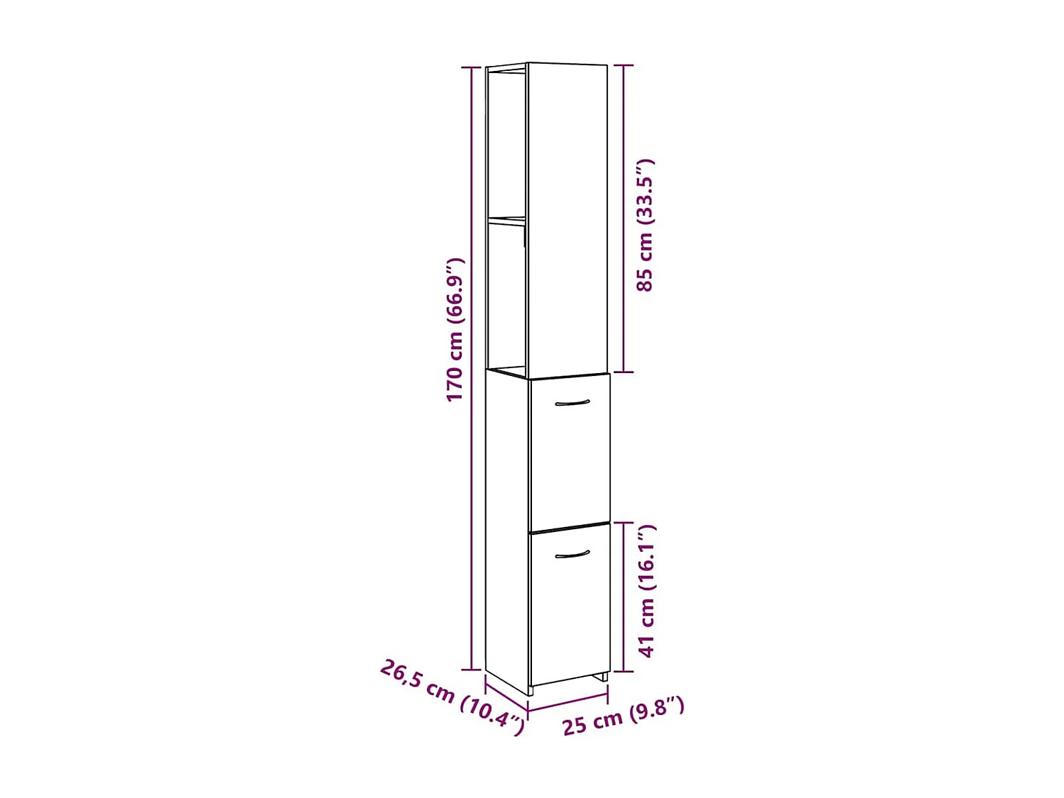 Armoire de salle de bain vieux bois 25x25x170cm bois ingénierie