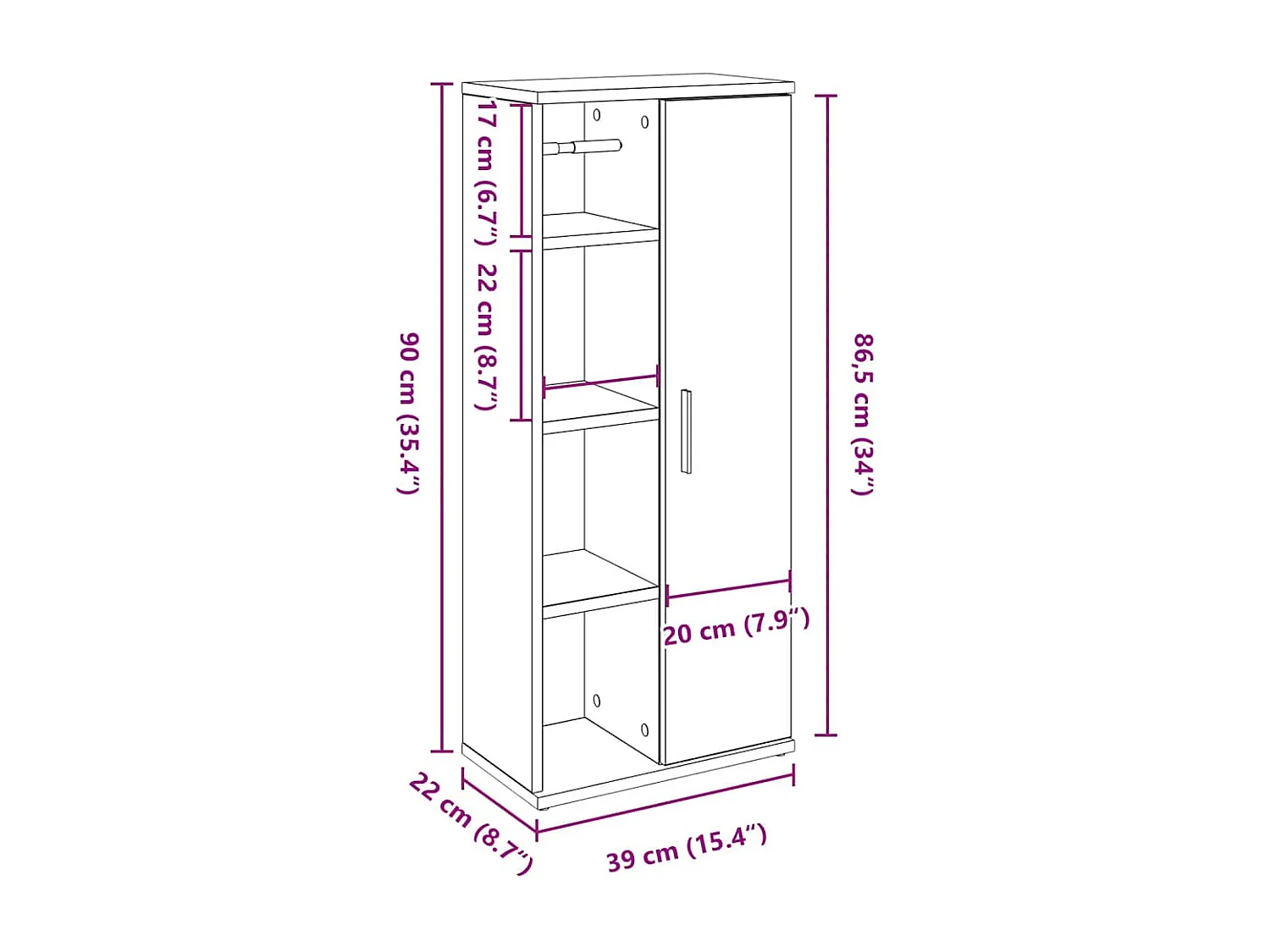 Meuble de salle de bain avec porte-rouleau chêne fumé