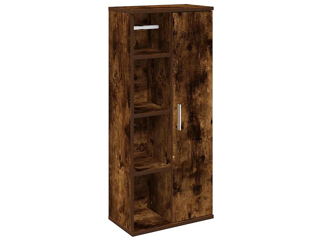 Meuble de salle de bain avec porte-rouleau chêne fumé