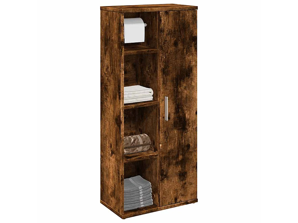 Meuble de salle de bain avec porte-rouleau chêne fumé